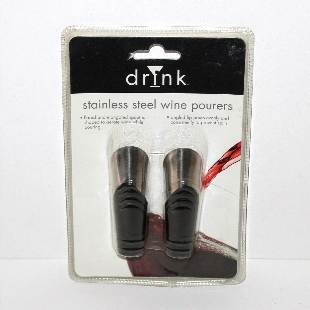 Pack of 2 Stainless Steel Aerating Wine Pourers drYnk NEW sealed barware modern